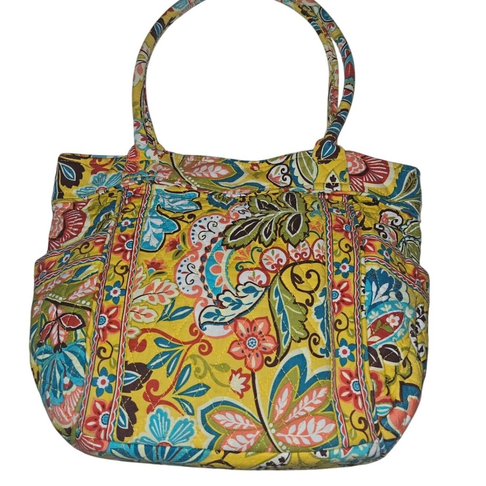 Vera Bradley Sun Valley Quilted Cotton Floral Tote Shoulder Bag Yellow Multi